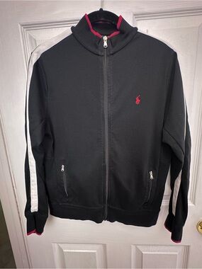 Ralph Lauren Black Knit Track Jacket with Red Accent Boy’s Size Large (14-16)